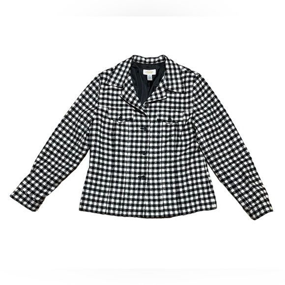Talbots Wm’s Wool Blend Gingham Buffalo Plaid Black & White Button Jacket Sz 10P - Picture 6 of 16